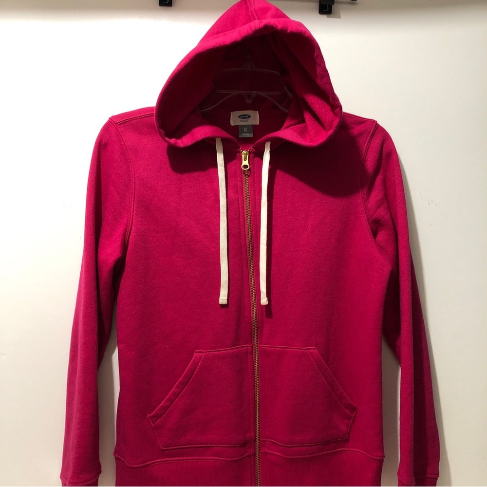 Old Navy Hoodie Jacket Women XS Solid Stretch Sweatshirt Full Zip Pockets Pink